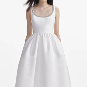 SELF PORTRAIT SS24 White Taffeta Diamante Midi Dress