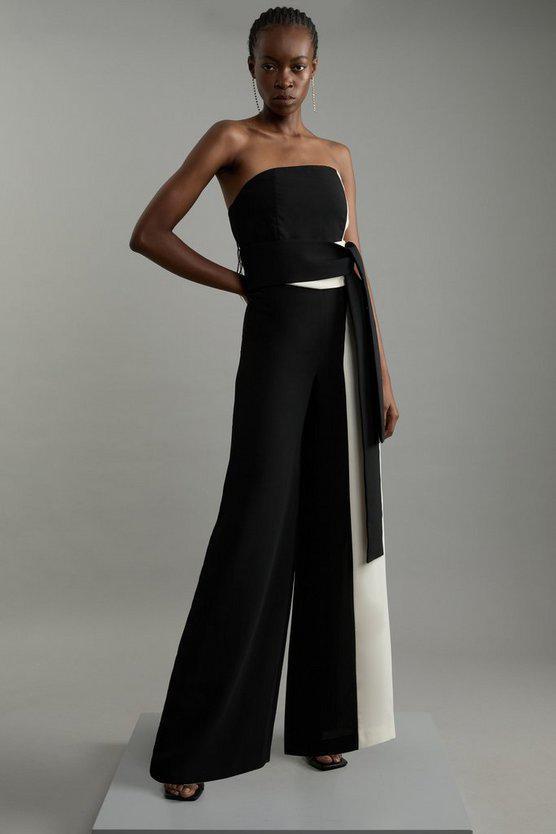 Karen Millen UK SALE Soft Tailored Colourblock Tailored Bandeau Jumpsuit - mono