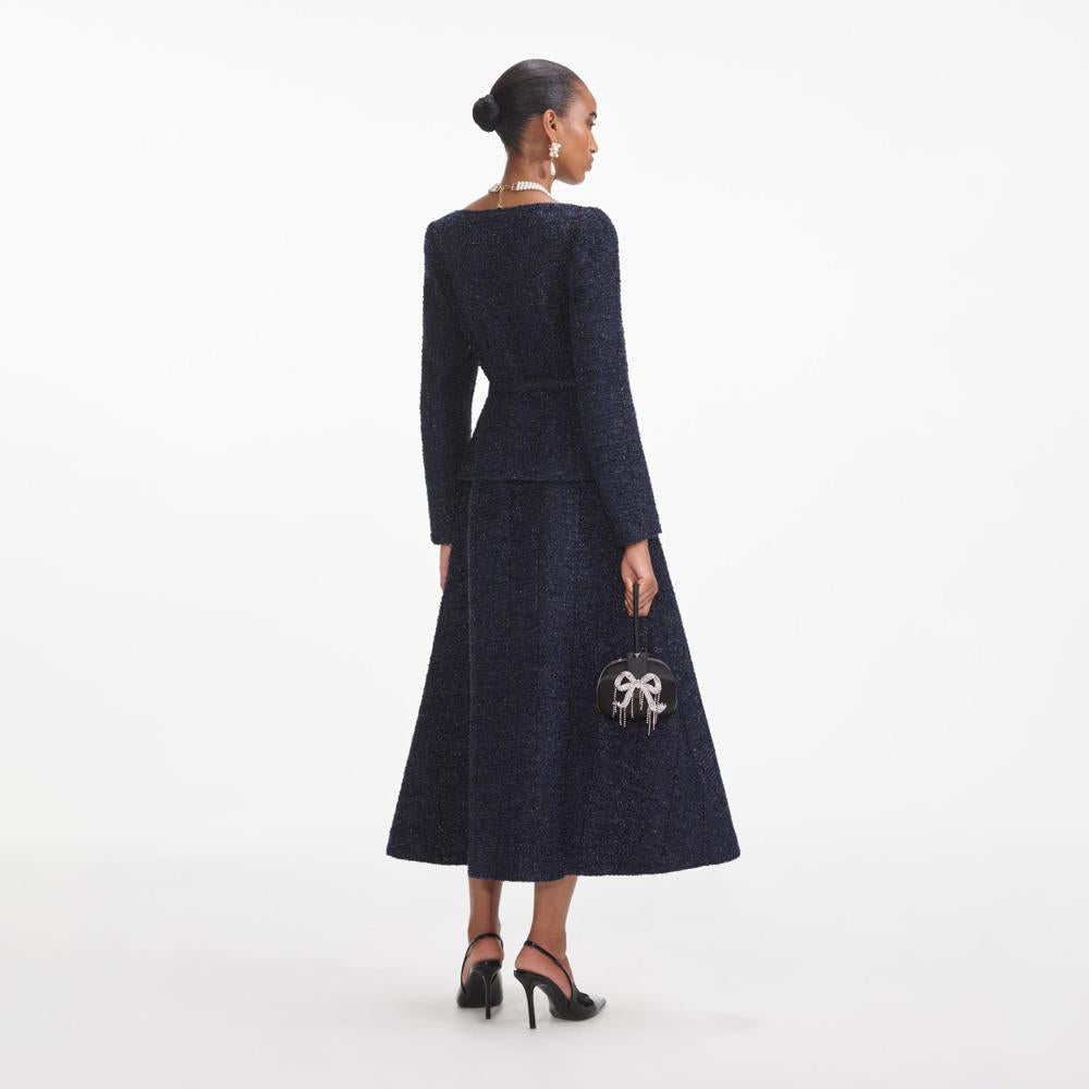 SELF PORTRAIT VIP SS24 Navy Metallic Boucle Midi Dress