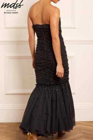 Needle & Thread PO and SALE Scatter Sequin Strapless Ankle Gown - black