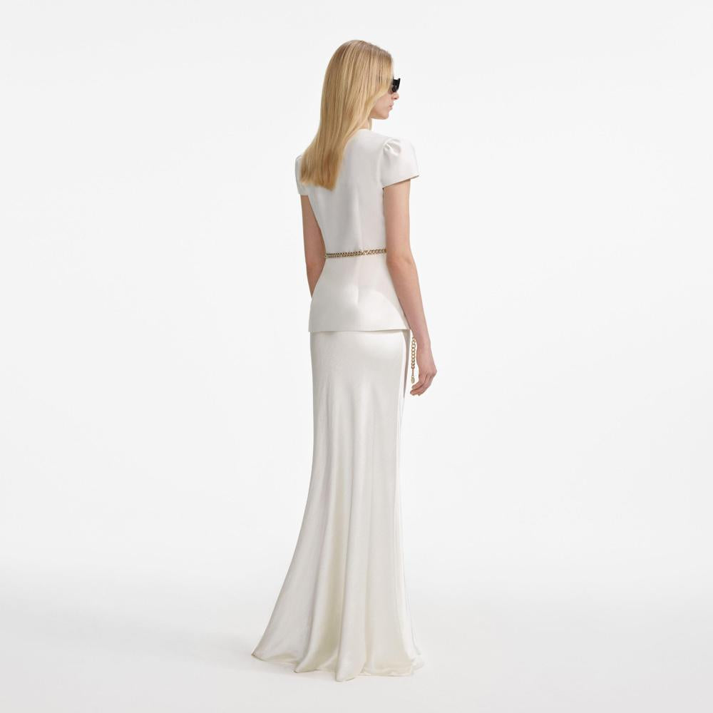 SP VIP PRICE Cream Taffeta Chain Belt Maxi Dress