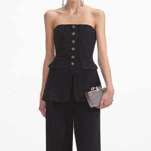 SELF PORTRAIT SS24 Black Bandeau Crepe Jumpsuit