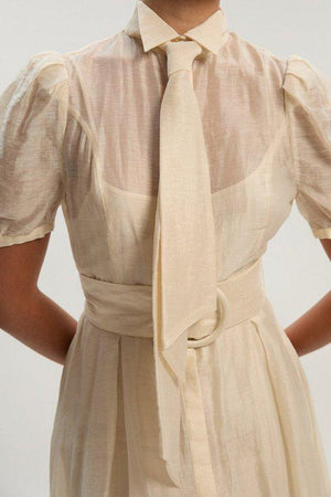 Karen Millen UK SALE Organdie Tie Neck Woven Midi Dress - ivory