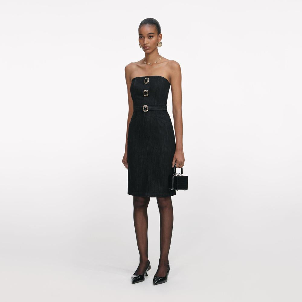 SP VIP PRICE Black Denim Bandeau Midi Dress