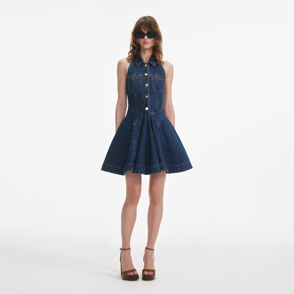 SP VIP PRICE Denim Sleeveless Flared Mini Dress