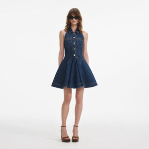 SP VIP PRICE Denim Sleeveless Flared Mini Dress