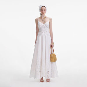 SP VIP PRICE White Cotton Embroidered Maxi Dress