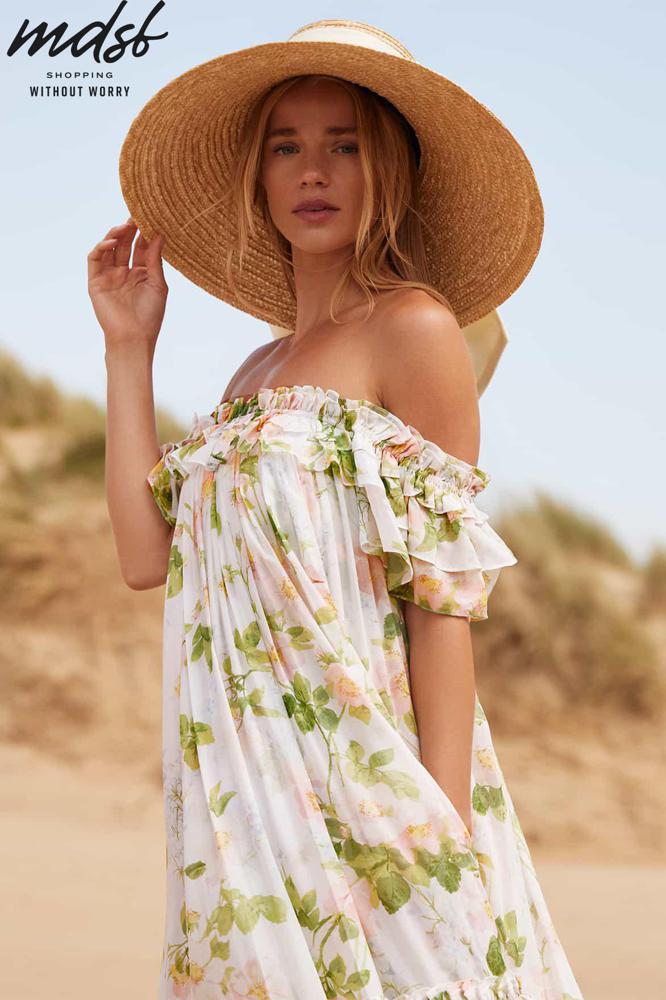 Needle & Thread PO and SALE Immortal Rose Aria Chiffon Off-Shoulder Ankle Gown - multi