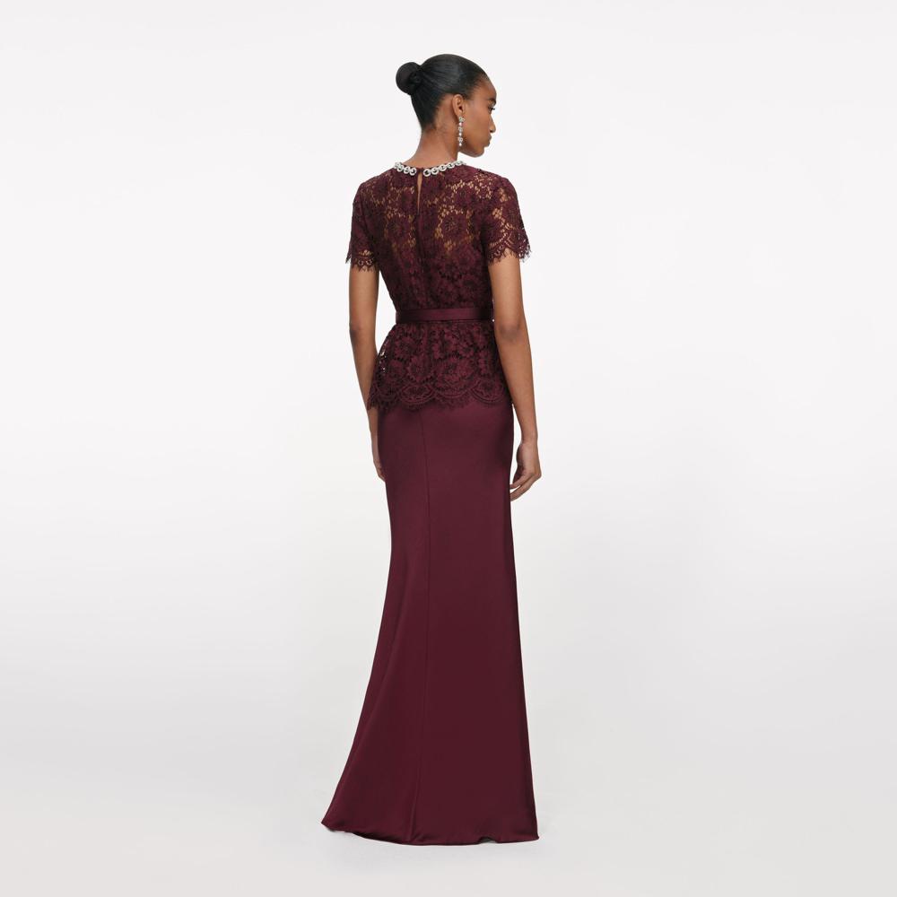 SP VIP PRICE Burgundy Lace Satin Maxi Dress