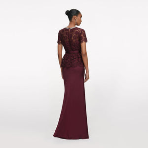 SP VIP PRICE Burgundy Lace Satin Maxi Dress