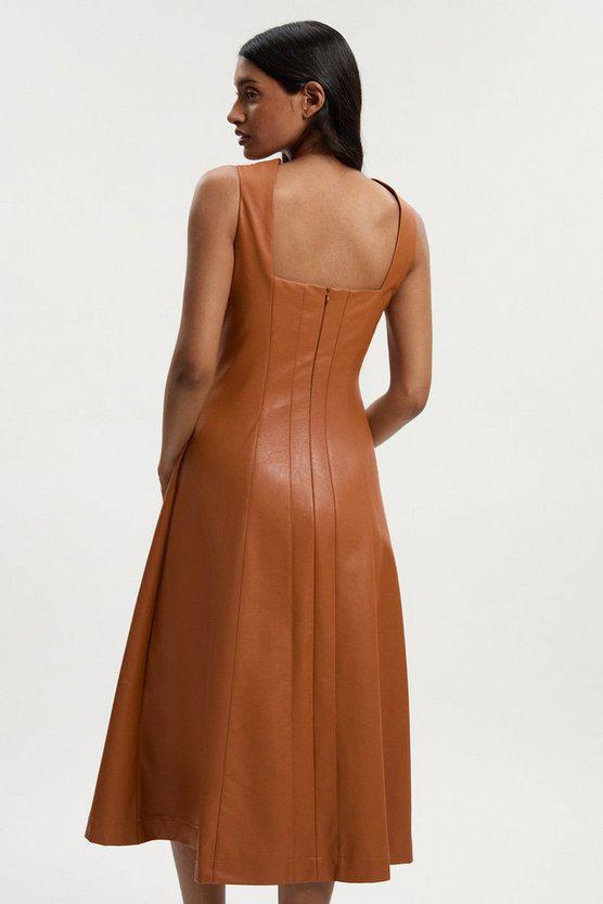 Karen Millen UK SALE Faux Leather Button Detail Sleeveless Midi Dress