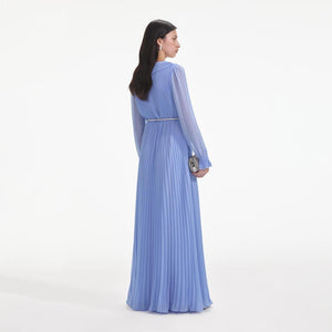 SELF PORTRAIT SS24 Blue Chiffon Maxi Dress