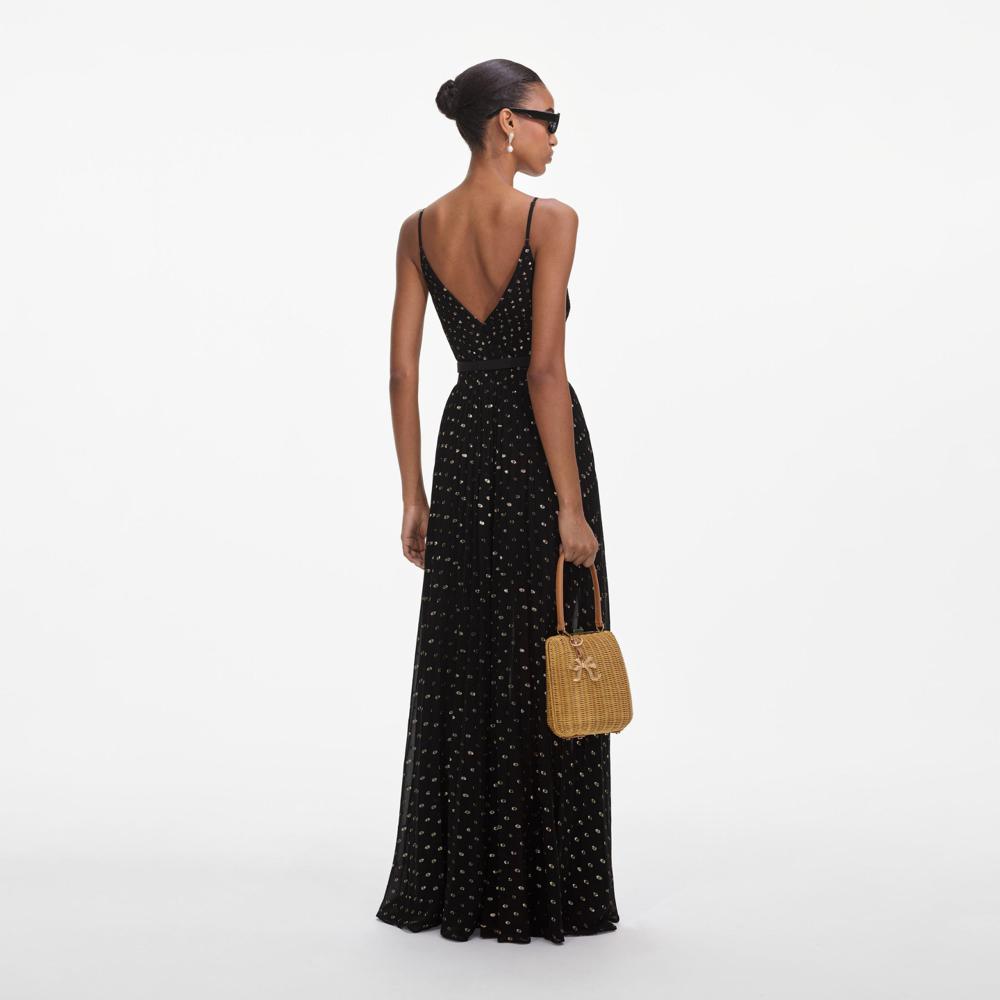 SP VIP PRICE Black And Gold Chiffon Maxi Dress
