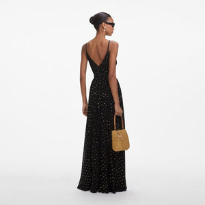 SP VIP PRICE Black And Gold Chiffon Maxi Dress