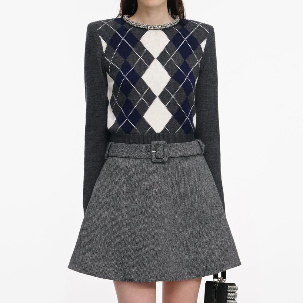SP VIP PRICE Grey Argyle Crystal Trim Jumper