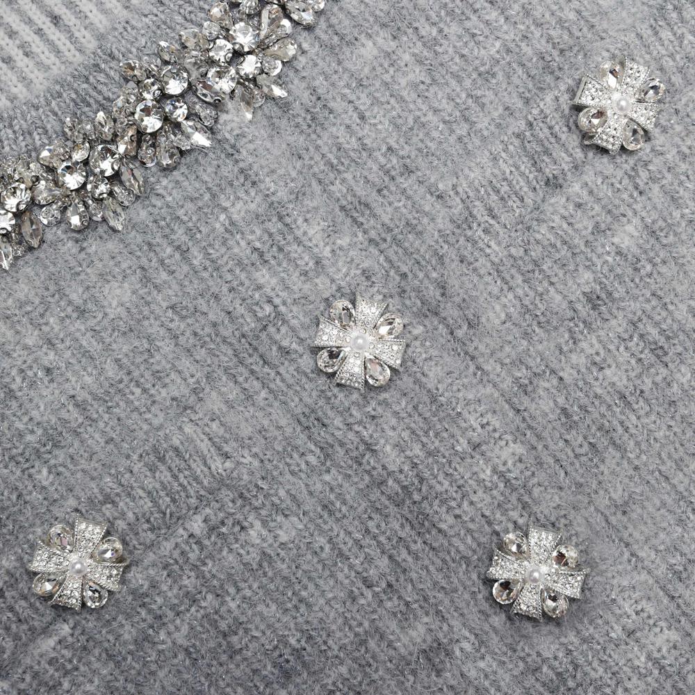 SP VIP PRICE Grey Fluffy Crystal Trim Cardigan