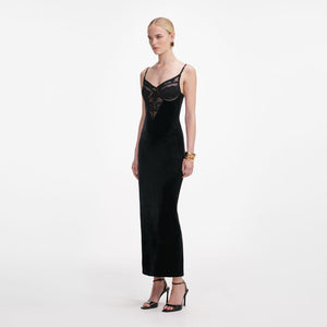 SP VIP PRICE Black Velvet Strappy Midi Dress