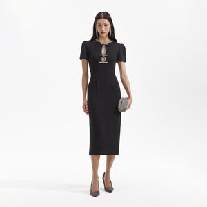 SELF PORTRAIT BLACK FRIDAY SALE Black Crepe Diamante Bow Midi Dress