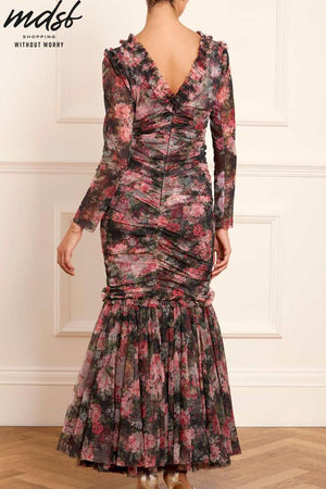Needle & Thread PO and SALE Midnight Dance Long Sleeve Ankle Gown - black