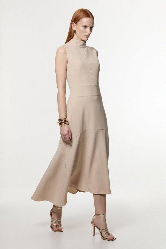 Karen Millen UK SALE Tall Compact Stretch Essential High Low Midi Dress