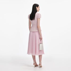SP VIP PRICE Pink Boucle Midi Dress