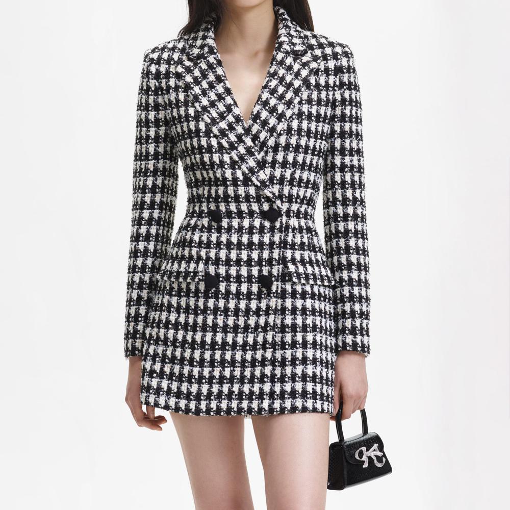 SELF PORTRAIT BLACK FRIDAY SALE Black Check Boucle Tailored Mini Dress