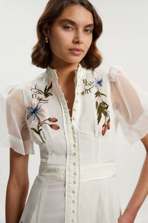 Karen Millen UK SALE Botanical Embroidery Organdie Angel Sleeve Midi Dress