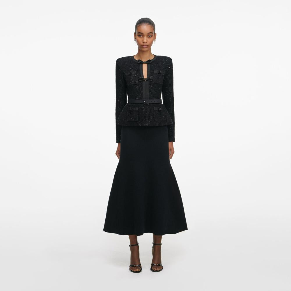 SP VIP PRICE Black Sequin Knit Tailored Midi Dress