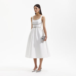 SELF PORTRAIT BLACK FRIDAY SALE White Taffeta Diamante Bow Midi Dress