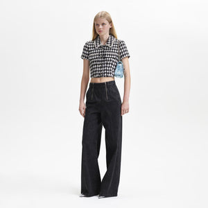 SELF PORTRAIT BLACK FRIDAY SALE Black Check Boucle Crop Top