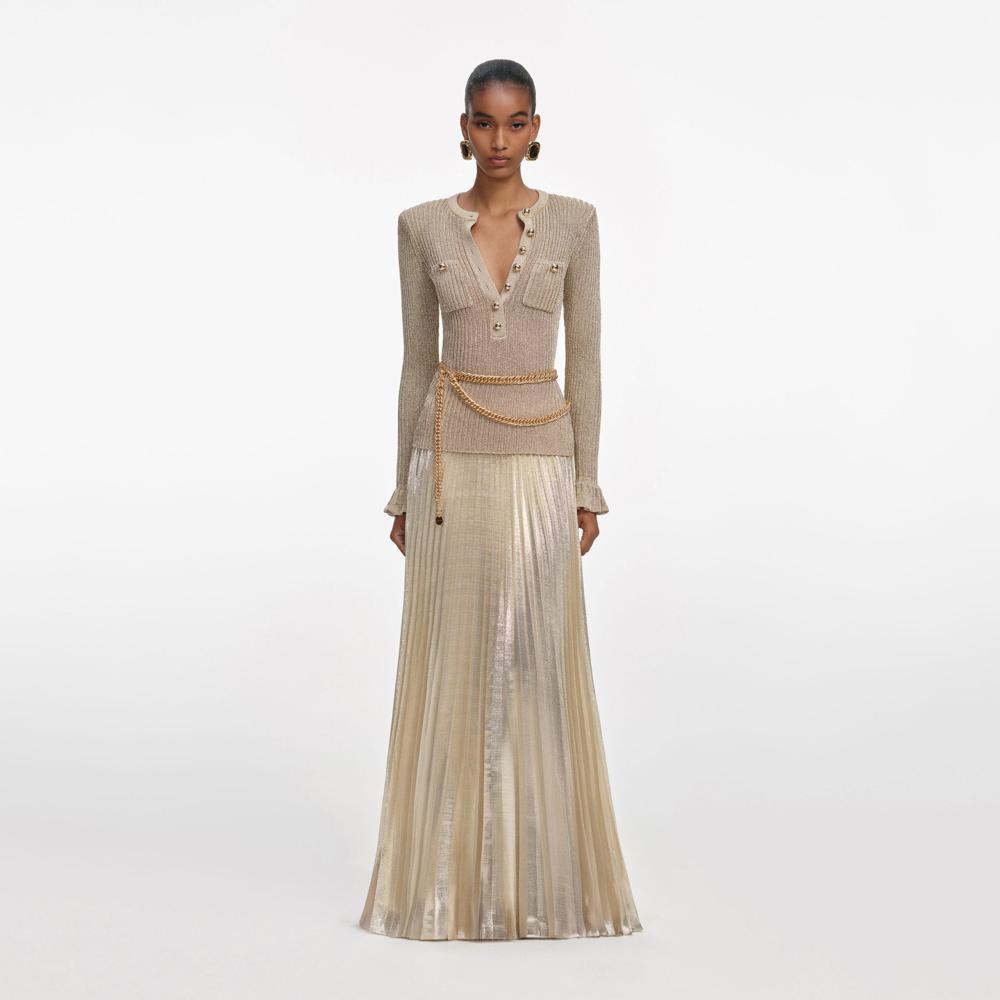 SP VIP PRICE Gold Lurex Ribbed Knit Maxi Dress