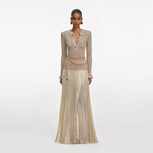 SP VIP PRICE Gold Lurex Ribbed Knit Maxi Dress