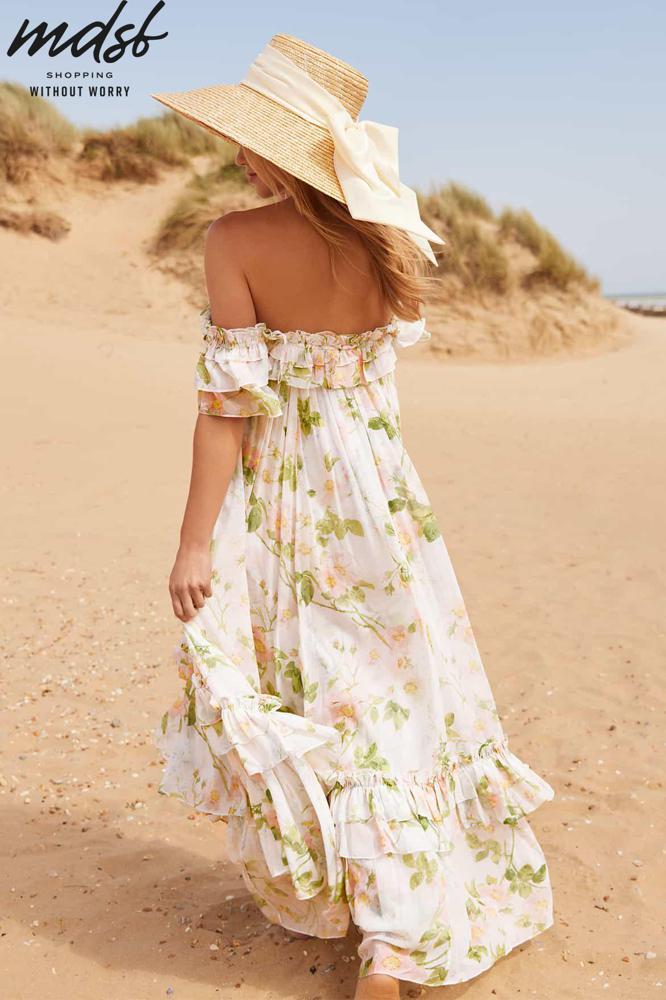 Needle & Thread PO and SALE Immortal Rose Aria Chiffon Off-Shoulder Ankle Gown - multi
