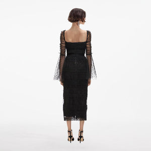 SELF PORTRAIT BLACK FRIDAY SALE Black Dot Mesh Midi Dress