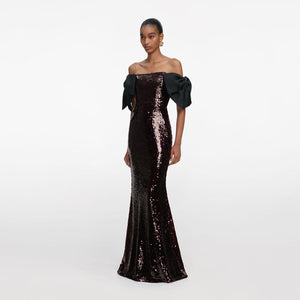 SP VIP PRICE Brown Sequin Bow Maxi Dress