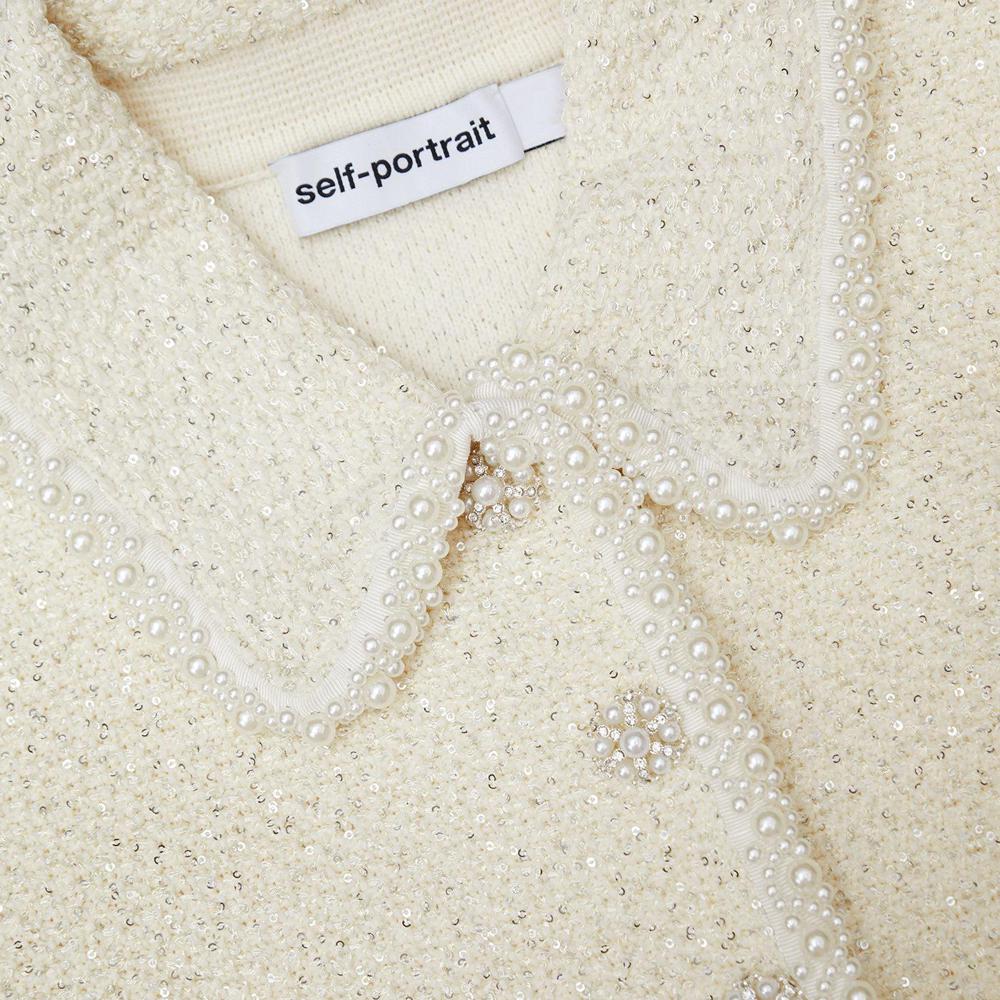 SELF PORTRAIT BLACK FRIDAY SALE Cream Sequin Knit Pearl Cardigan