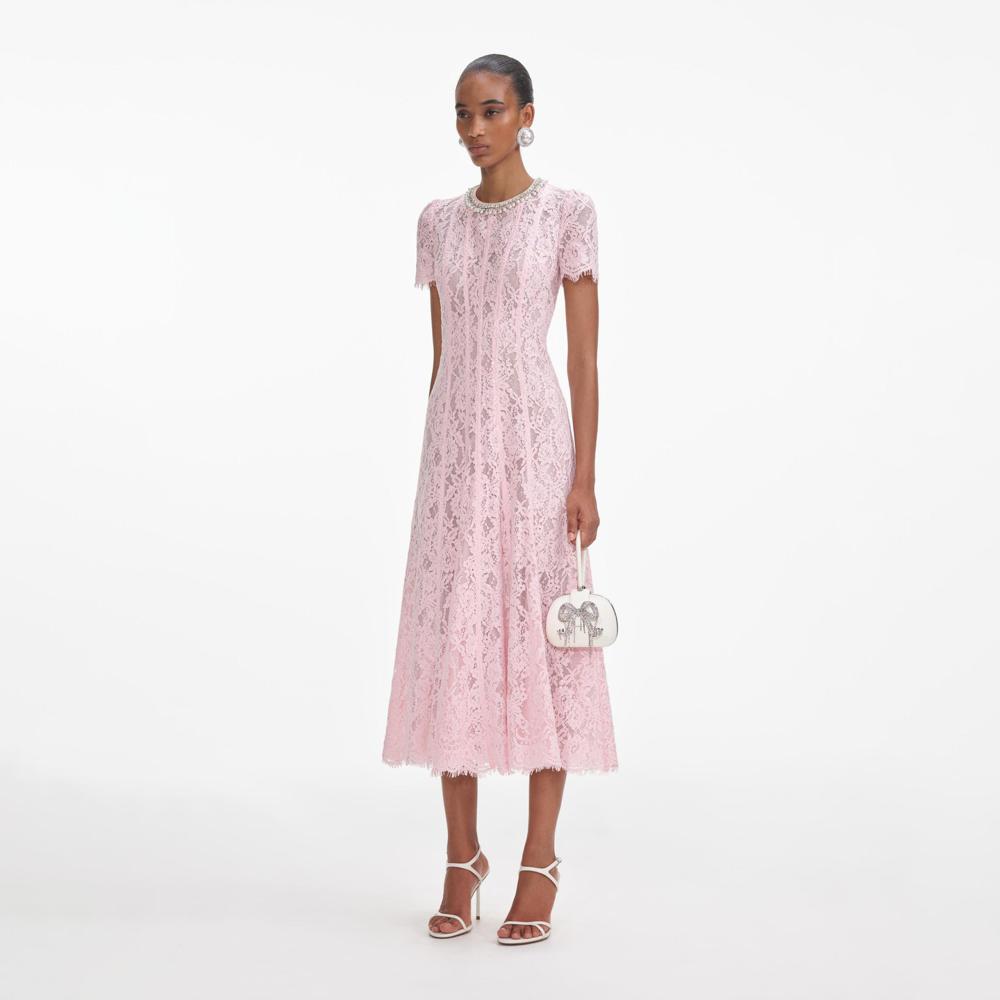 SP VIP PRICE Pink Lace Embellished Midi Dress