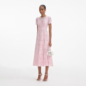 SELF PORTRAIT SS24 Pink Lace Embellished Midi Dress