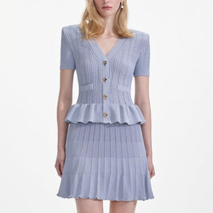 SP VIP PRICE Blue Knit Peplum Mini Dress