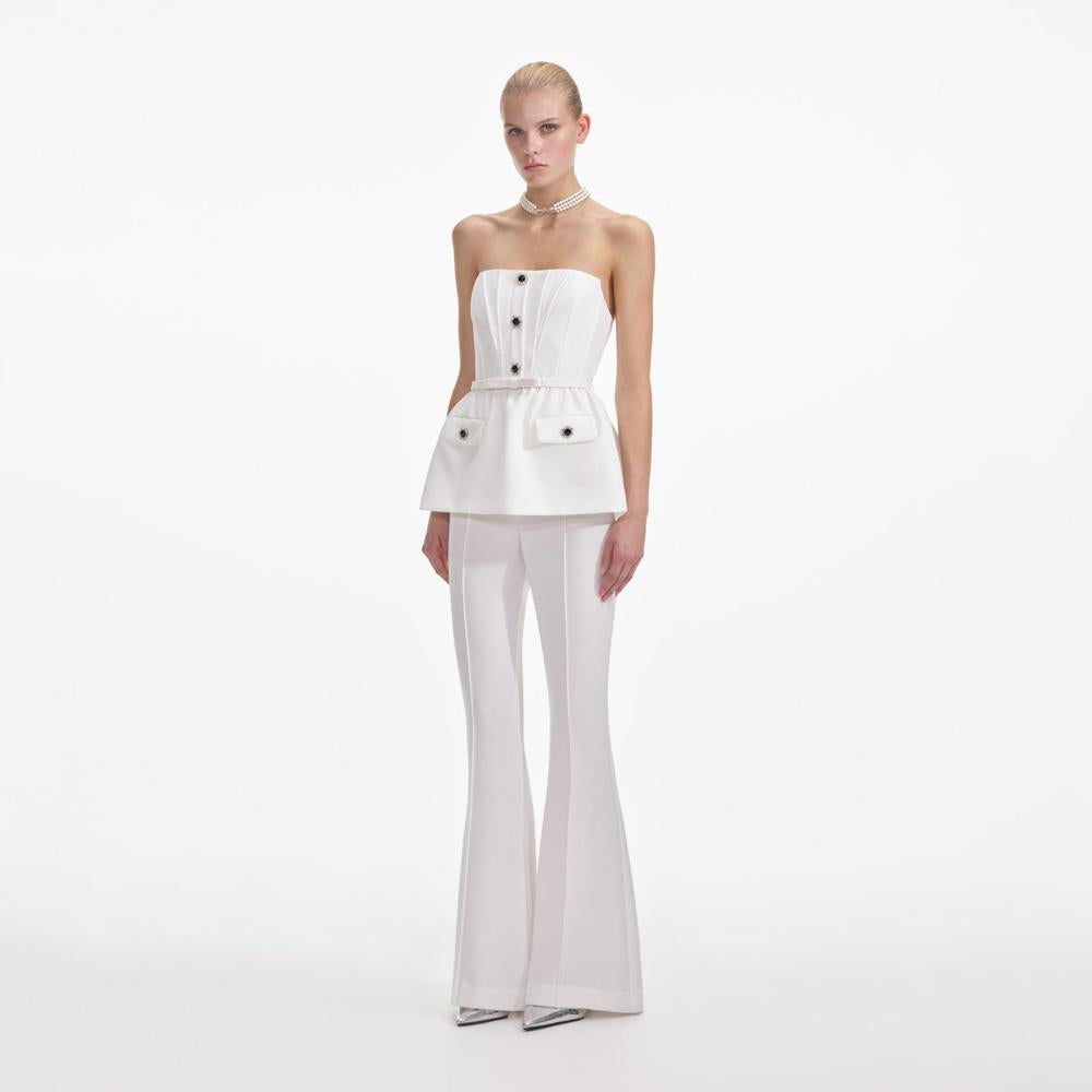 SELF PORTRAIT SS24 White Strech Crepe Jumpsuit