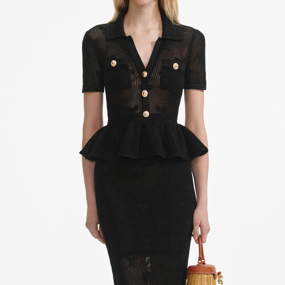 SP VIP PRICE Black Bow Crochet Midi Dress