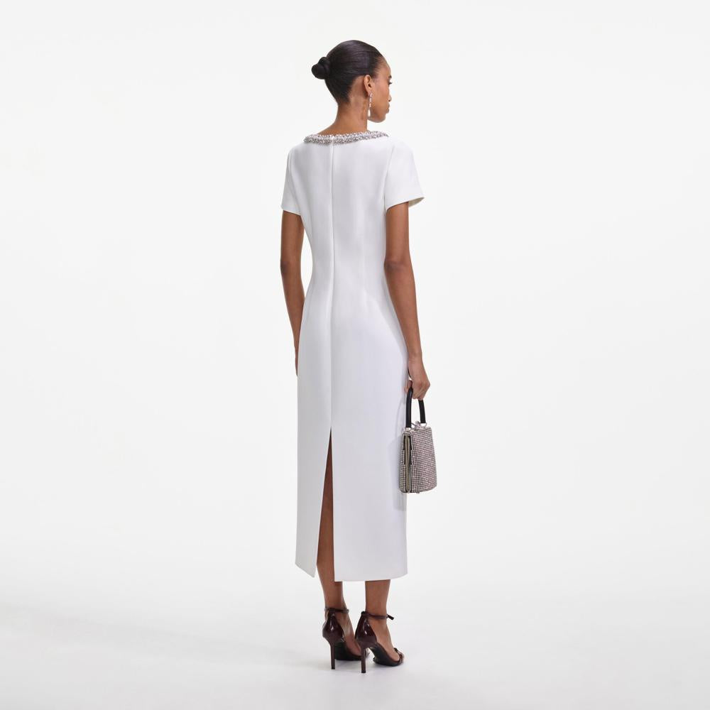 SELF PORTRAIT SS25 VIP PRICE White Crepe Bow Midi Dress