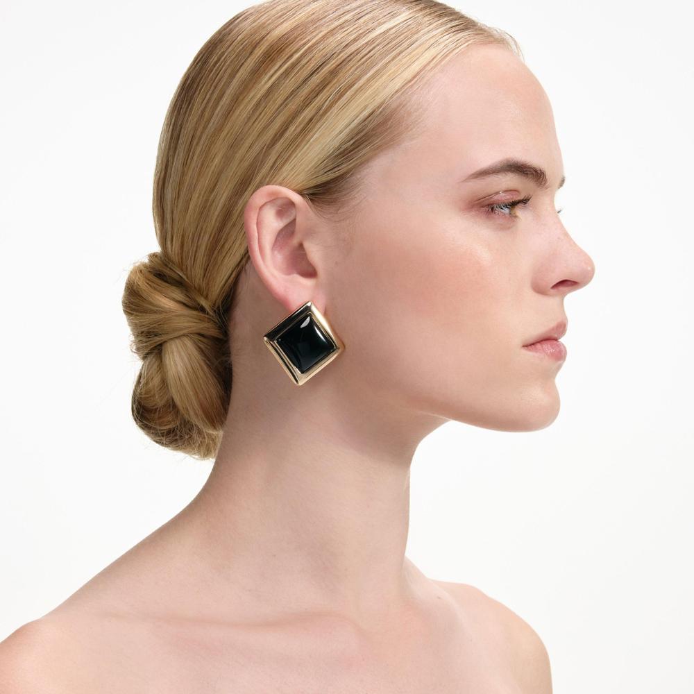 SP VIP PRICE Black Enamel Gold Square Earrings