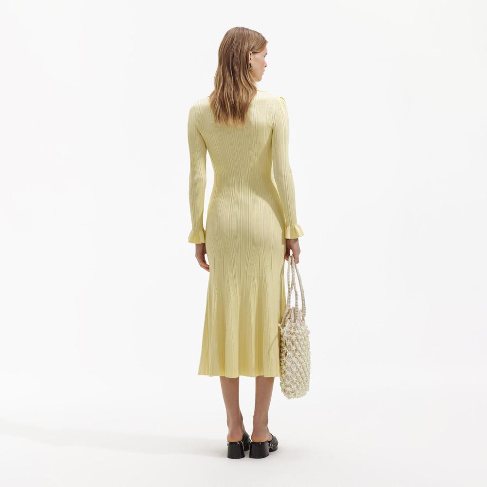 SELF PORTRAIT BLACK FRIDAY SALE Yellow Ribbed Knit Midi Dress