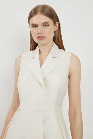 Karen Millen UK SALE Lydia Millen Taffeta Full Skirt Tailored Wrap Shirt Midaxi Dress - cream