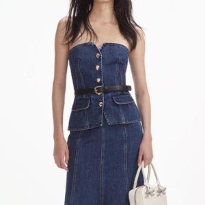 SELF PORTRAIT SS24 Denim Bandeau Midi Dress