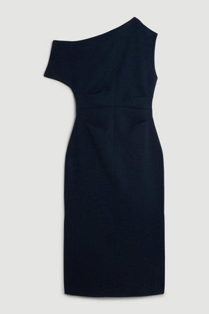 Karen Millen UK SALE Compact Stretch Drop Shoulder Tailored Midi Dress - midnight