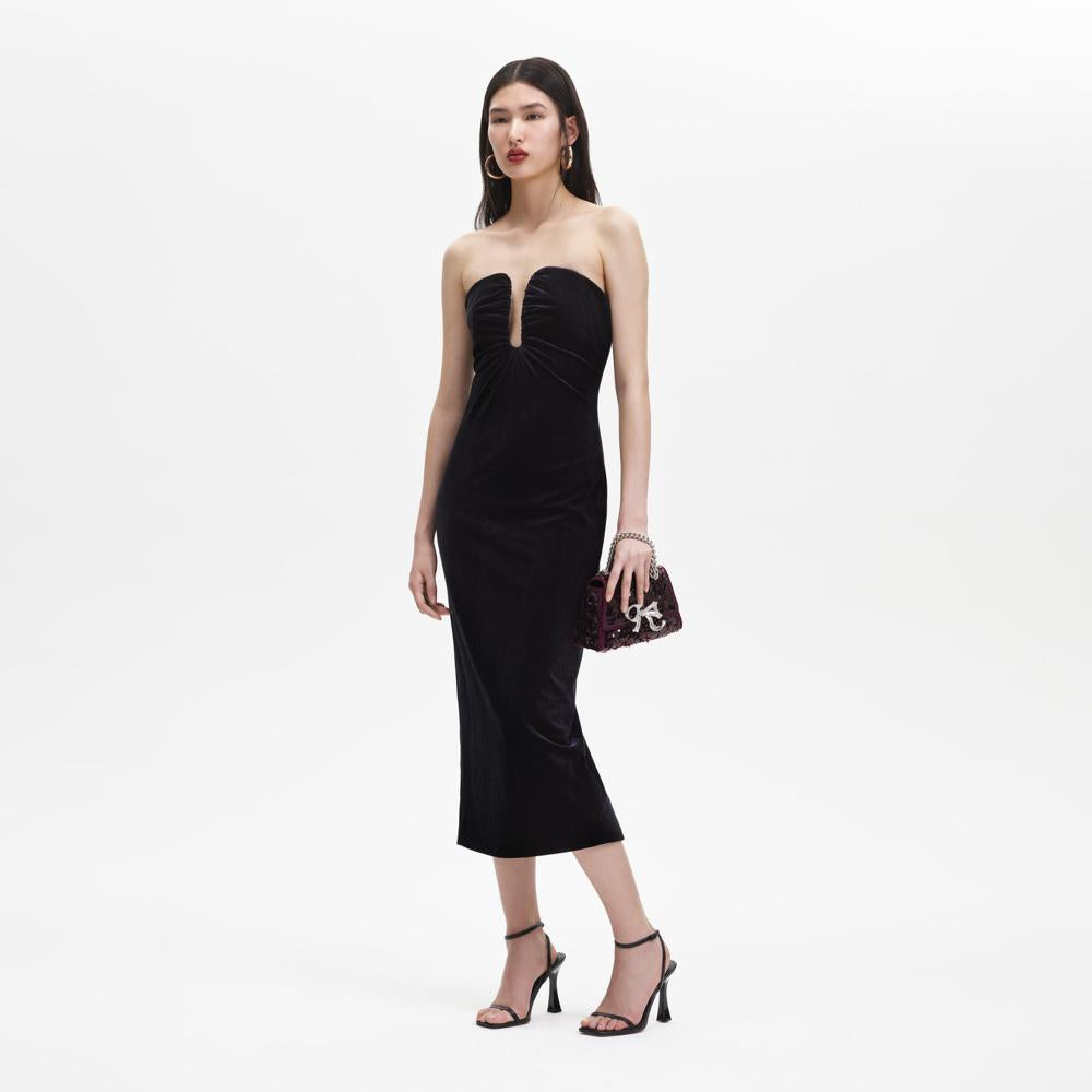 SELF PORTRAIT BLACK FRIDAY SALE Black Velvet Strapless Midi Dress