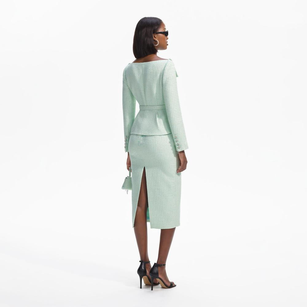 SELF PORTRAIT BLACK FRIDAY SALE Mint Boucle Tailored Midi Dress