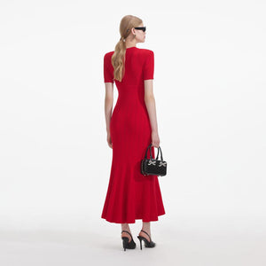 SELF PORTRAIT SS24 Red Pointelle Knit Midi Dress